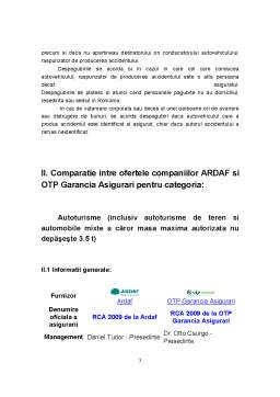 Referat - Analiză comparatorie între asigurările tip RCA oferite de companiile ARDAF și OTP Garancia Asigurări
