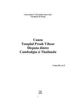 Referat - Templul Preah Vihear - dispută dintre Cambodgia și Thailanda