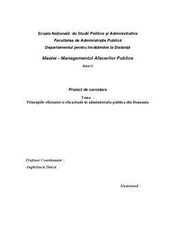 Proiect - Principiile eficienței și eficacității în administrația publică din România