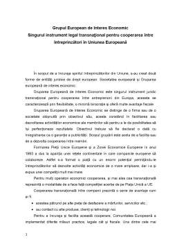 Referat - Grupul european de interes economic - singurul instrument legal transnațional pentru cooperarea între întreprinzători în Uniunea Europeană