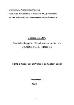 Referat - Deontologie profesională și drepturile omului - codul etic al profesiei de asistent social