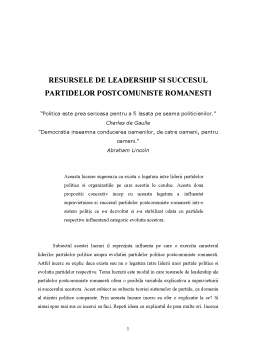 Proiect - Resursele de leadership și succesul partidelor postcomuniste românești