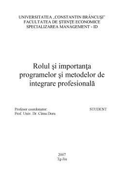 Referat - Rolul și Importanța Programelor și Metodelor de Integrare Profesională