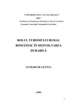 Proiect - Rolul Turismului Rural Românesc în Dezvoltarea Durabilă