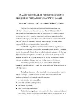 Referat - Analiza Costurilor de Producție aferente Serviciilor Prestate de CN APDM SA Galați