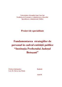 Proiect - Fundamentarea strategiilor de personal în cadrul entității publice - Instituția Prefectului Județul Botoșani
