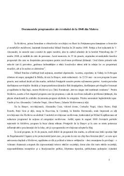 Referat - Documentele programatice ale revoluției de la 1848 și impactul acestora asupra societății românești