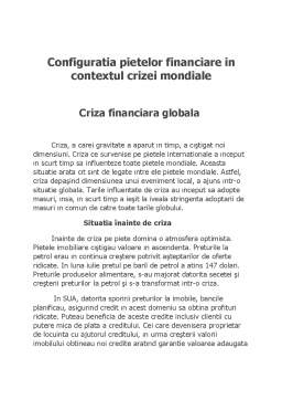 Referat - Configurația piețelor financiare în contextul crizei mondiale