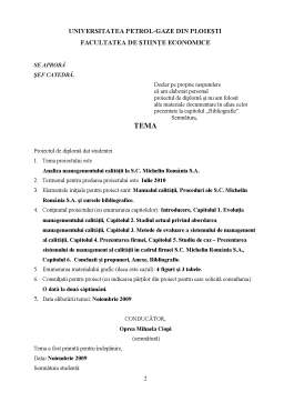 Proiect - Analiza managementului calității la SC Michelin România SA
