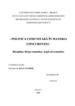 Proiect - Politica Comunitară în Materia Concurenței