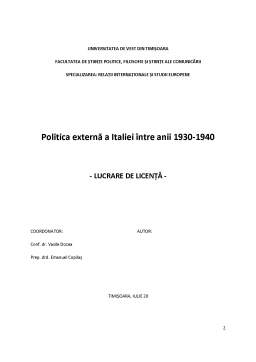 Licență - Politica Externă a Italiei între Anii 1930-1940