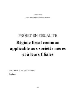 Proiect - Regime Fiscal Commun Applicable aux Societes Meres et a Leurs Filiales