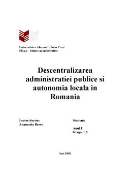 Proiect - Descentralizarea administrației publice și autonomia locală în România