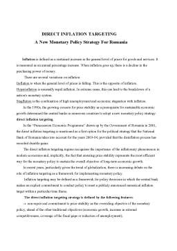 Proiect - Direct Inflation Targeting: A New Monetary Policy Strategy for România