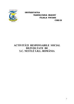 Proiect - Activități responsabile social dezvoltate de SC Nestle SRL România