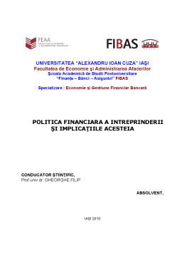 Proiect - Politica Financiara a Intreprinderii și Implicațiile Acesteia