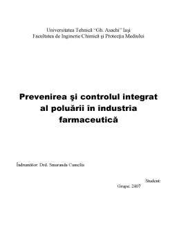 Proiect - Prevenirea și Controlul Integrat al Poluării în Industria Farmaceutică