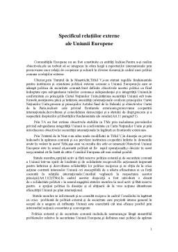 Referat - Specificul Relațiilor Externe ale Uniunii Europene