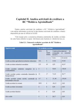 Proiect - Analiza activității de creditare a BC Moldova Agroindbank