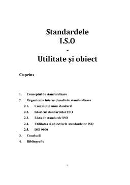 Referat - Standardele ISO - Utilitate și Obiect