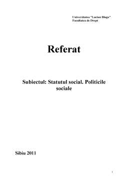 Proiect - Statutul social. Politicile sociale