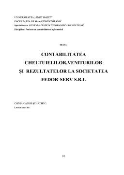 Proiect - Contabilitatea Cheltuielilor, Veniturilor și Rezultatelor la Societatea Fedor-Serv SRL