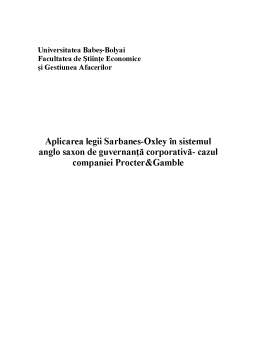 Proiect - Aplicarea legii Sarbanes-Oxley în sistemul anglo-saxon de guvernanță corporativă - cazul companiei Procter&Gamble