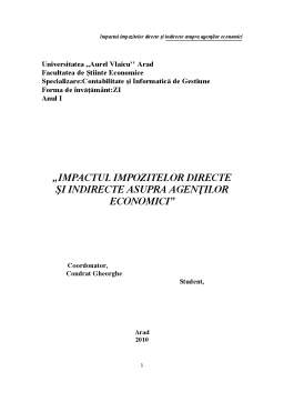 Referat - Impactul Impozitelor Directe și Indirecte asupra Agenților Economici