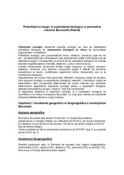 Referat - Potențialul ecologic și exploatarea biologică în perimetrul orașului București - Filaret