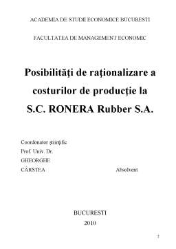 Proiect - Posibilități de raționalizare a costurilor de producție la SC Ronera Rubber SA