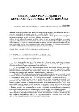 Referat - Respectarea principiilor de guvernanță corporativă în România