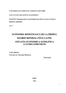 Proiect - Economia românească de la primul război mondial până la 1990. situația economică și politică a lumii comuniste
