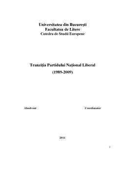 Licență - Tranziția Partidului Național Liberal 1989 - 2009