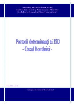 Proiect - Factorii determinanți ai ISD în cazul României
