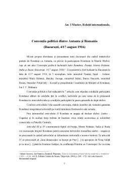 Referat - Convenția politică dintre Antantă și România - București 4 - 17 august 1916