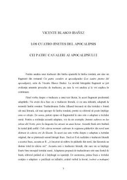Referat - Analiza unui Fragment de Traducere - Los Cuatro Jinetes del Apocalipsis - Vicente Blasco Ibanez