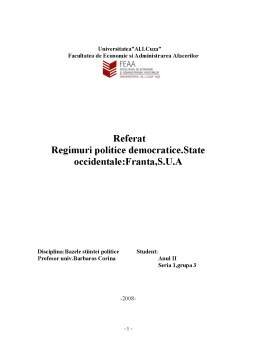 Referat - Regimuri politice democratice. state occidentale - Franța, SUA