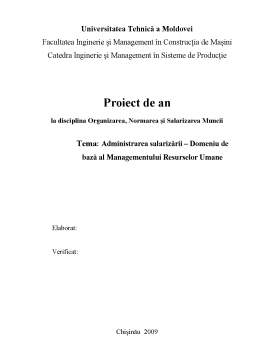 Proiect - Administrarea Salarizării - Domeniu de Bază al Managementului Resurselor Umane
