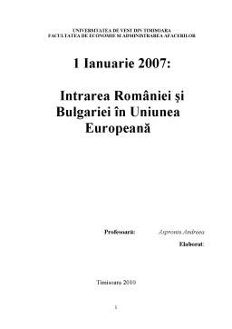 Proiect - Intrarea României și Bulgariei în Uniunea Europeană