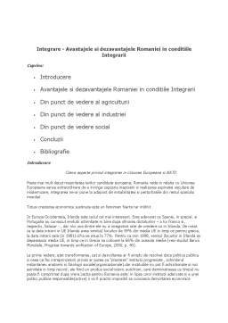 Referat - Integrare - avantajele și dezavantajele României în condițiile integrării