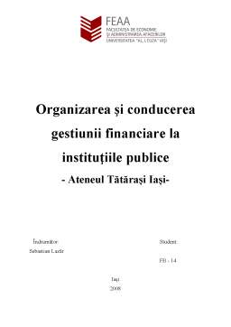 Proiect - Organizarea și Conducerea Gestiunii Financiare la Instituțiile Publice - Ateneul Tătărași Iași