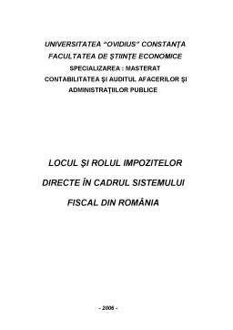 Proiect - Locul și Rolul Impozitelor Directe în Cadrul Sistemului Fiscal din România