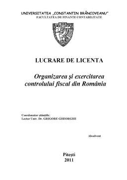 Licență - Organizarea și Exercitarea Controlului Fiscal din România