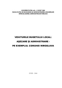 Licență - Veniturile bugetului local - așezare și administrare pe exemplul Comunei Miroslava