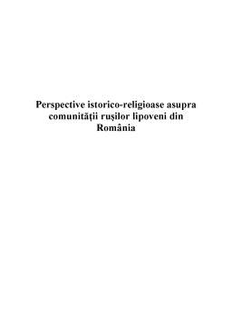 Referat - Perspective istorico-religioase asupra Comunității Rușilor Lipoveni din România