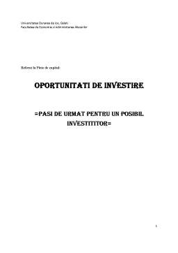 Proiect - Oportunități de învestire