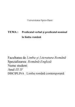 Referat - Predicatul Verbal și Predicatul Nominal în Limba Română