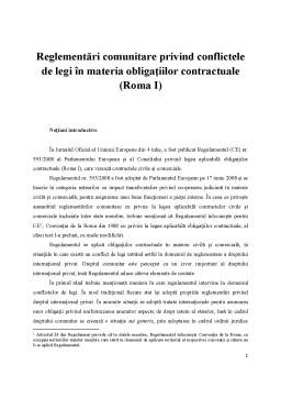 Referat - Reglementări comunitare privind conflictele de legi în materia obligațiilor contractuale (Roma I)