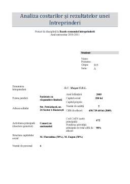 Referat - Analiza costurilor și rezultatelor unei întreprinderi - SC Mușat SRL