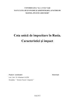 Proiect - Cota unică de impozitare în Rusia - caracteristici și impact